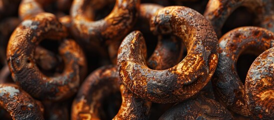 A close up of rusty nuts against a blank background leaving space for adding images. . image with copy space