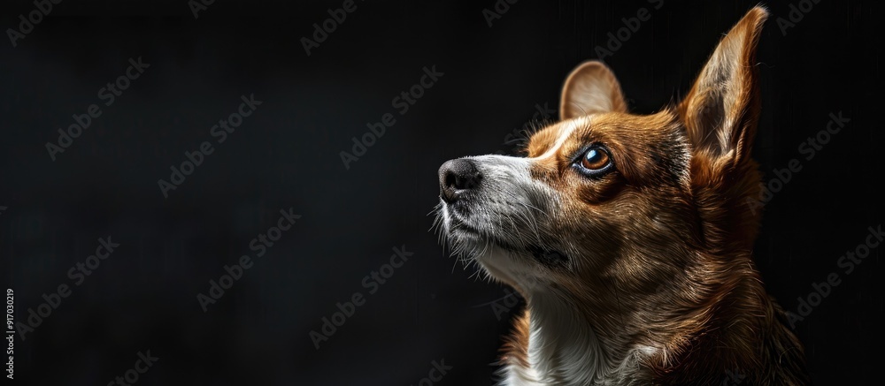 Poster Welsh Corgi Cardigan dog captured in a studio setting isolated against a black backdrop with copy space image