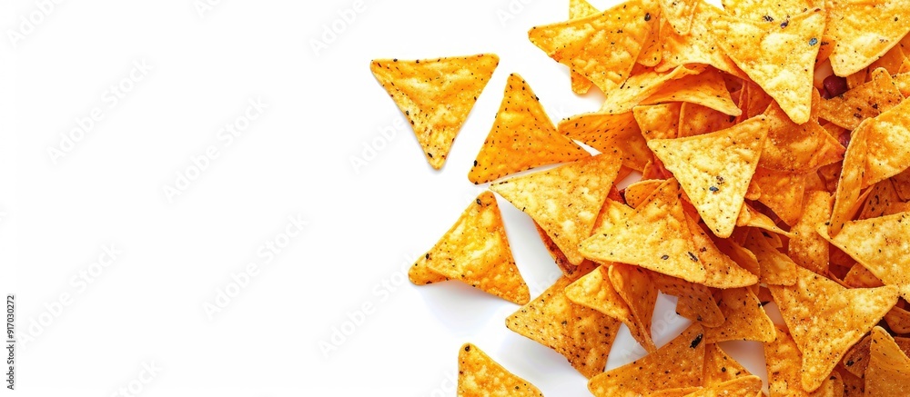 Poster nachos chips on white background with copy space image