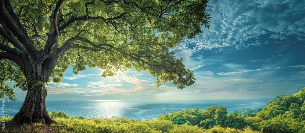 Aufkleber Scenic view with trees and the sky as a copy space image
