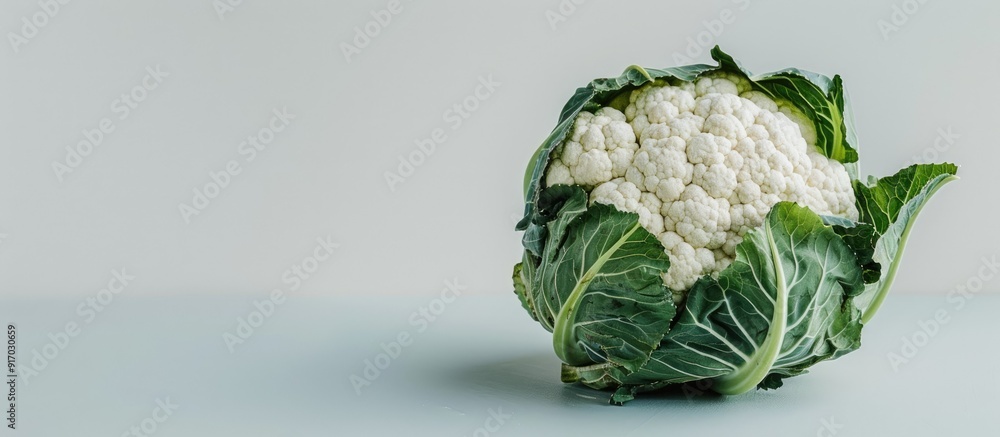 Poster Cauliflower placed by itself on a white background with copy space image