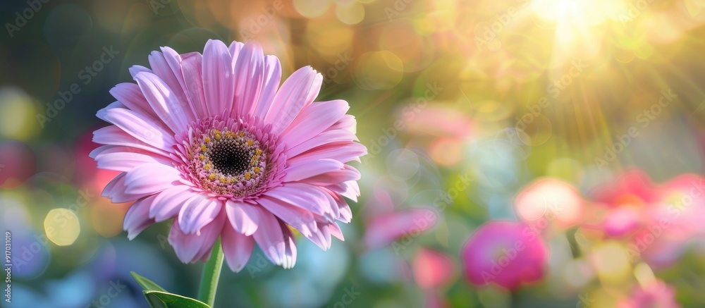 Poster a vibrant pink flower is in full bloom showcasing its beauty and vivid colors against a soft backgro