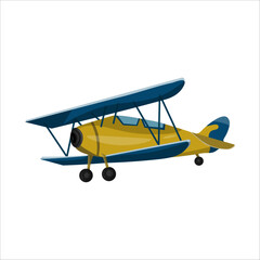 Children transport illustration. Yellow retro biplane airplane on a white background. Isolated vector illustration. © IrinaBrusentseva