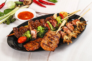 Asian grilled skewer assortment satay