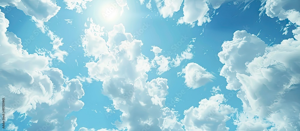 Aufkleber Scenic blue sky with fluffy white clouds in a random pattern perfect for a copy space image