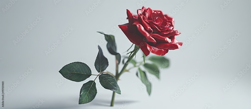Poster a rose placed against a clear white surface in the background creating a copy space image