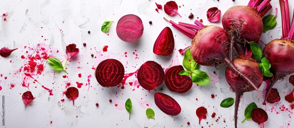 Aufkleber Beetroot and sliced beets on a white backdrop with clipping paths included in the copy space image