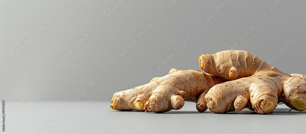 Aufkleber Fresh ginger rhizome close up isolated on white background with copy space image