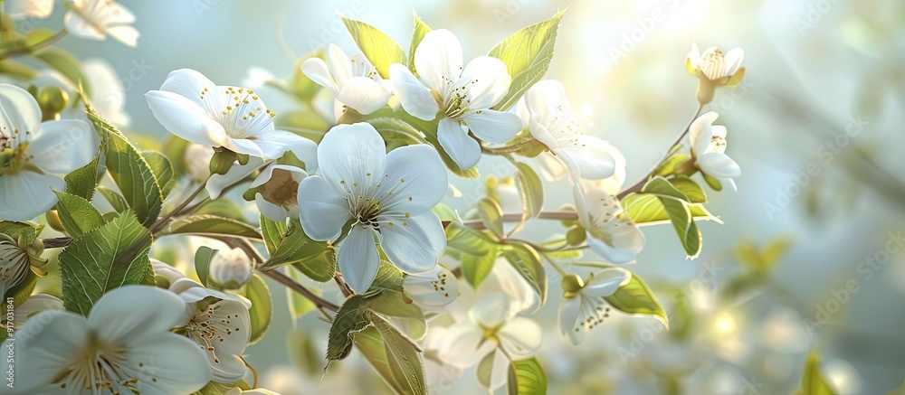 Aufkleber In spring a fruit tree adorned with white blossoms creating an elegant display with a copy space image