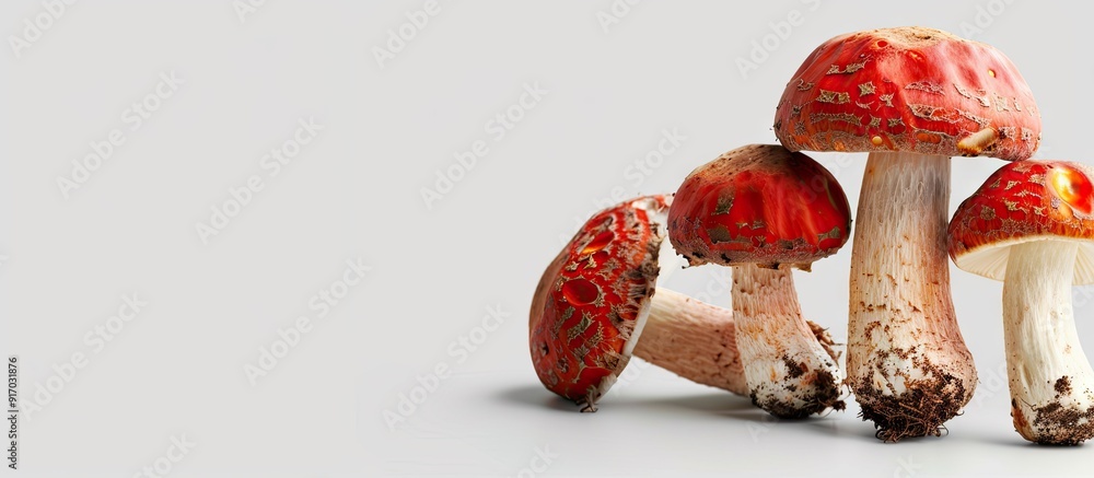 Aufkleber Red cap boletus mushrooms set against a plain background creating a picturesque copy space image