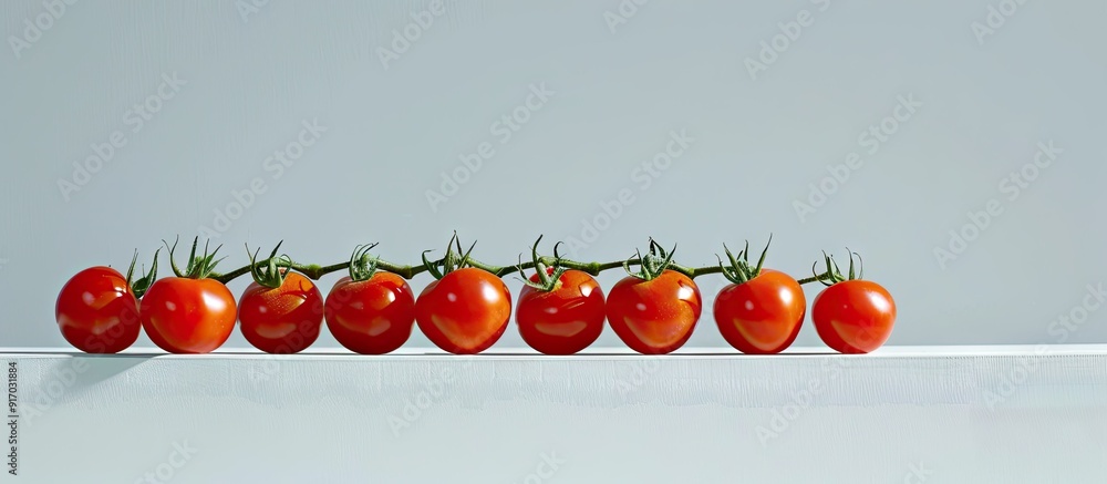 Aufkleber tomatoes arranged on a white surface with copy space image