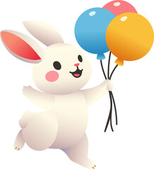 Naklejka premium Bunny Holding Balloons (Gradient Color Style)
