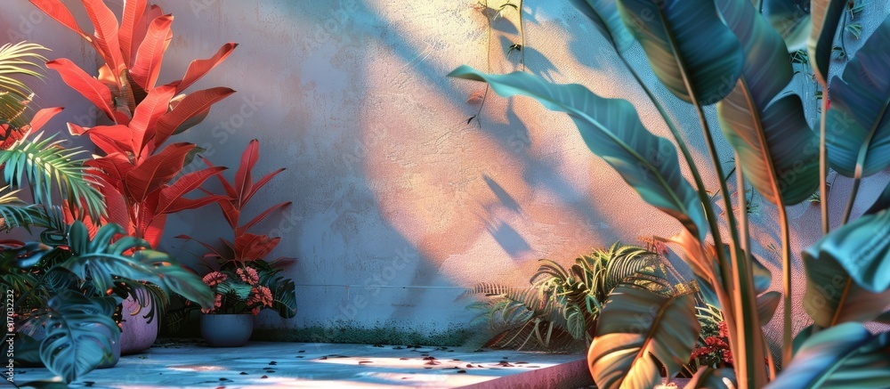 Poster ecdysanthera rosea tropical plants form a vibrant rooftop garden adding an exotic touch to the house
