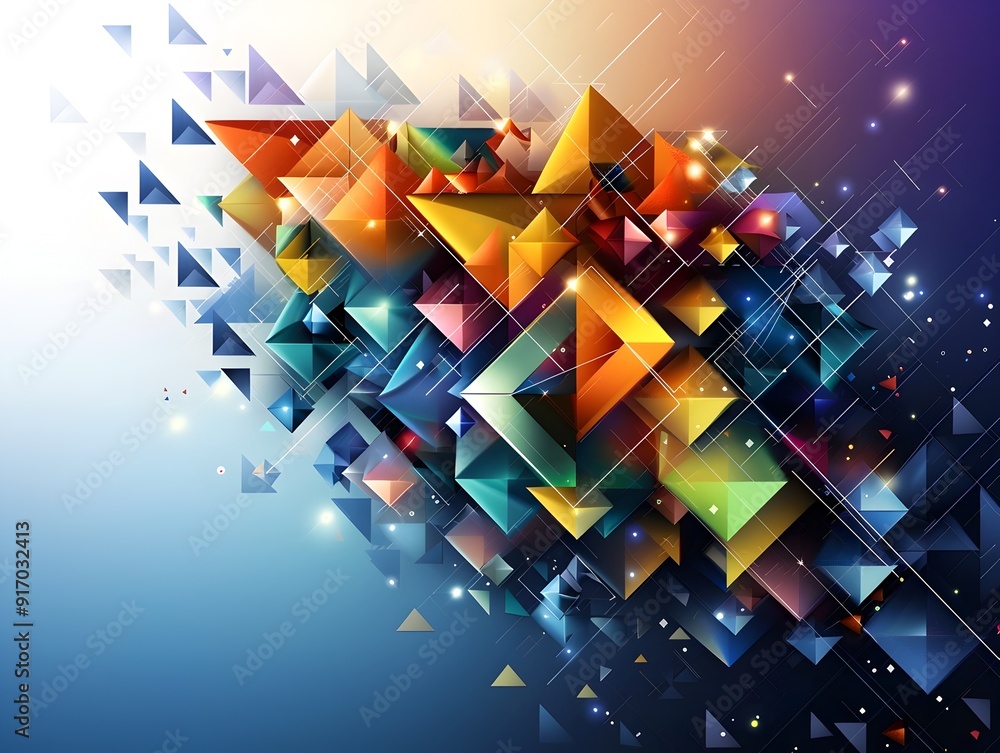 Poster abstract geometric pattern with bright colors and glowing lines.