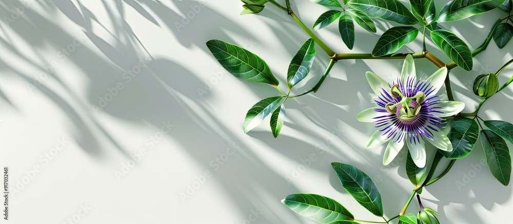 Aufkleber passion flower passiflora showcased on a plain white backdrop with ample copy space image