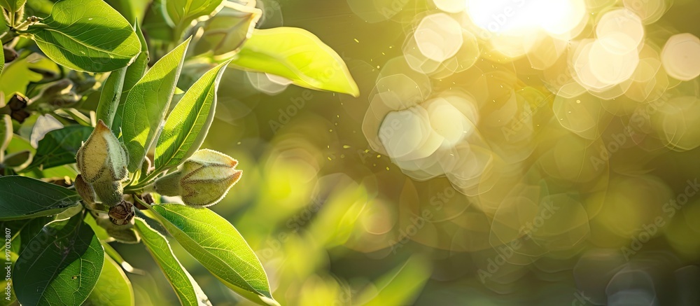Poster Close up of seeds on a green tree in summer with copy space image