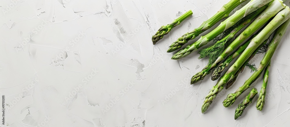 Poster white background showcasing asparagus in a copy space image