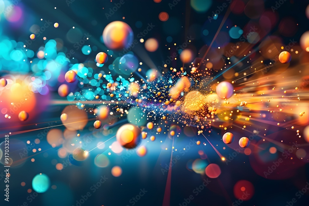 Poster abstract colorful background with bokeh and light streaks.