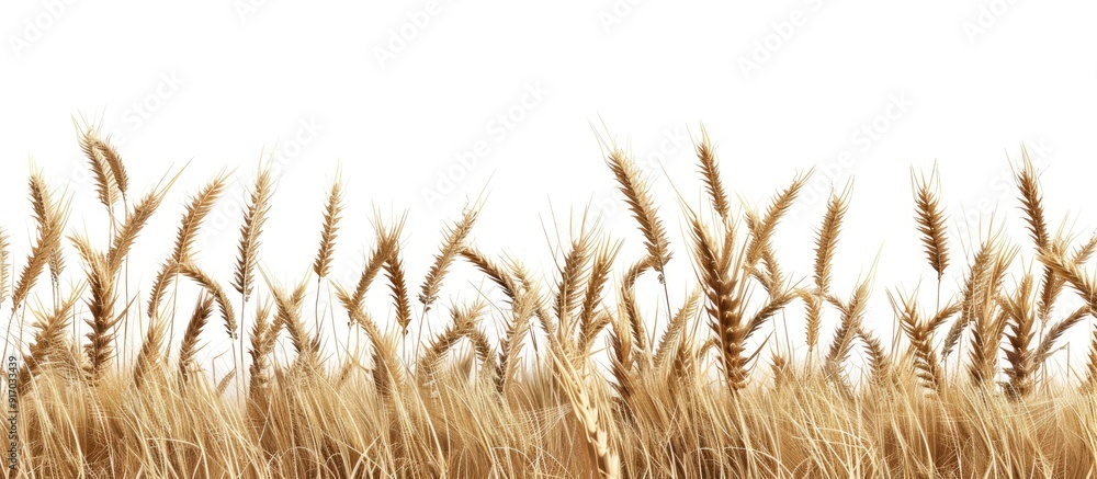 Poster Harvesting ripe rye ears in a field with a copy space image