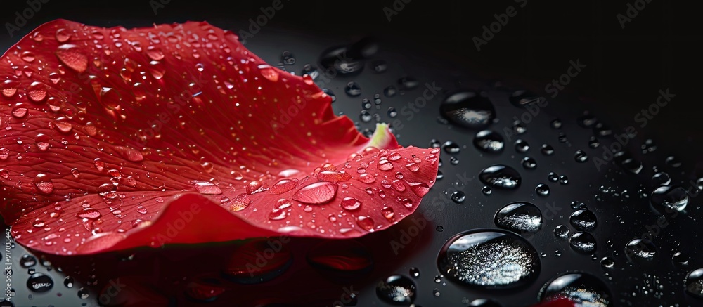Poster red rose petal with water drops on a black background ideal for overlaying text or design elements c