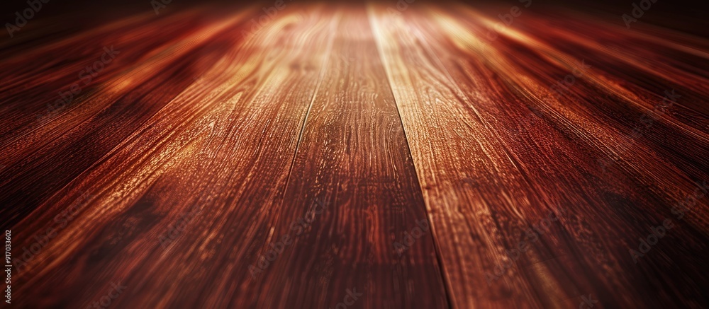 Poster Close up of a glossy mahogany wood surface with a backdrop of copy space image