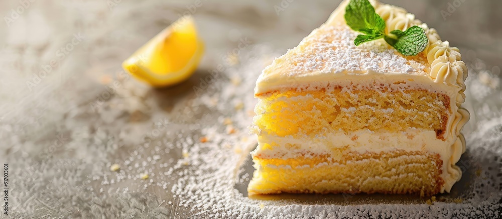 Poster Delicious cake with vanilla and lemon flavor displayed in a charming copy space image