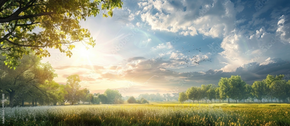 Aufkleber Scenic view with trees and the sky as a copy space image