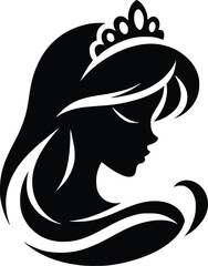 Silhouette of a girl with a crown on her head. Beauty salons and hair care symbols of princesses and Queen