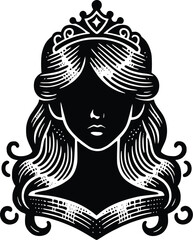 Silhouette of a girl with a crown on her head. Beauty salons and hair care symbols of princesses and Queen