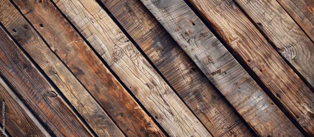 Poster textured old wooden boards arranged in a diagonal pattern perfect for a copy space image