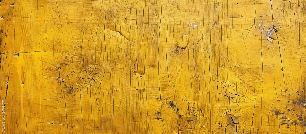 Poster High resolution copy space image of a natural background with a yellow color wooden surface covered in scratches