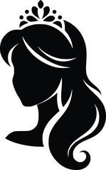 Silhouette of a girl with a crown on her head. Beauty salons and hair care symbols of princesses and Queen