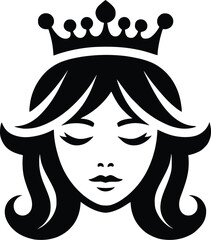 Silhouette of a girl with a crown on her head. Beauty salons and hair care symbols of princesses and Queen