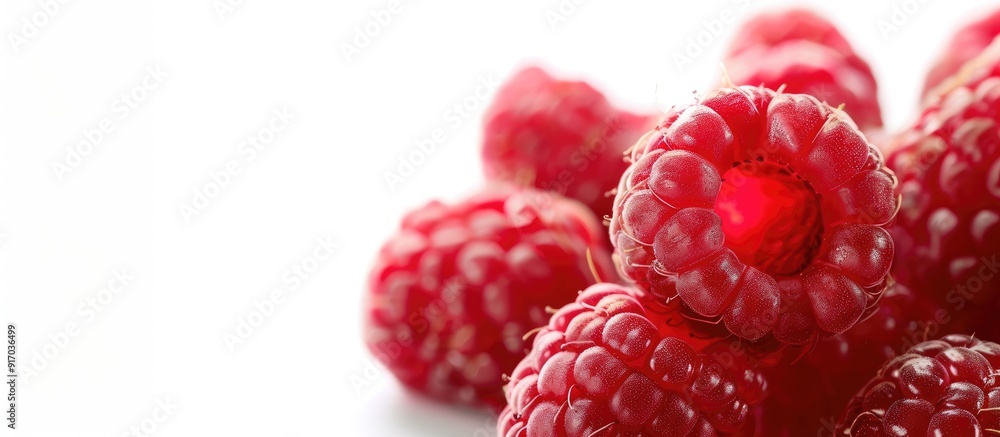 Poster ripe raspberries with a white background ideal for copy space image