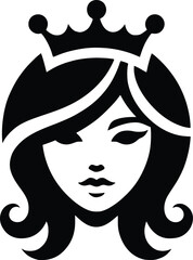 Silhouette of a girl with a crown on her head. Beauty salons and hair care symbols of princesses and Queen