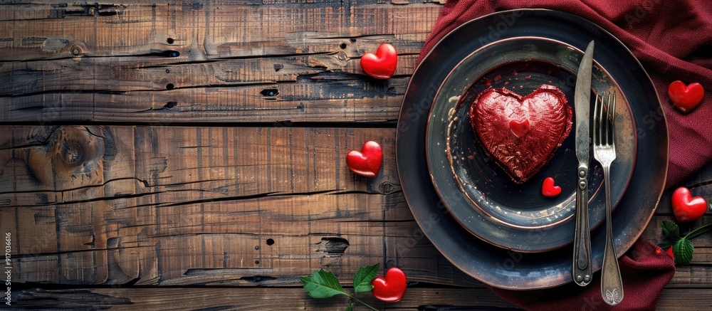 Poster valentine s day dining concept with copy space image on a rustic wooden background