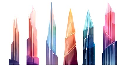 Obraz premium Stunning abstract skyscraper designs showcasing vibrant colors and modern architectural styles for creative projects.