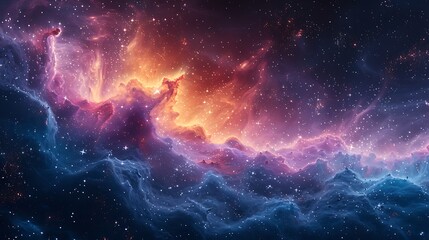 A seamless watercolor pattern of cosmic swirls, vibrant blues, pinks, and purples, detailed nebulae, star clusters, soft gradients, ethereal and mystical, hd quality, natural look. 