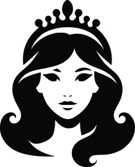 Silhouette of a girl with a crown on her head. Beauty salons and hair care symbols of princesses and Queen