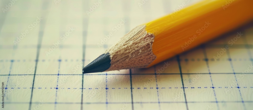 Aufkleber top down view of a school notebook with a yellow pencil suitable for office related concepts shown w