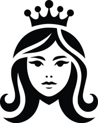 Silhouette of a girl with a crown on her head. Beauty salons and hair care symbols of princesses and Queen