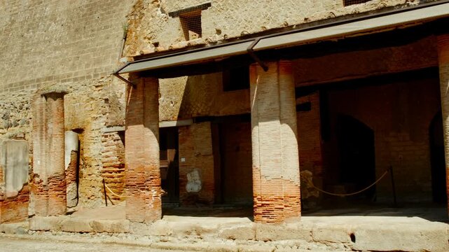 Decumanus Maximus street, Herculaneum, Ercolano, Naples, Campania, Italy, an ancient Roman city buried by Mount Vesuvius in 79 AD