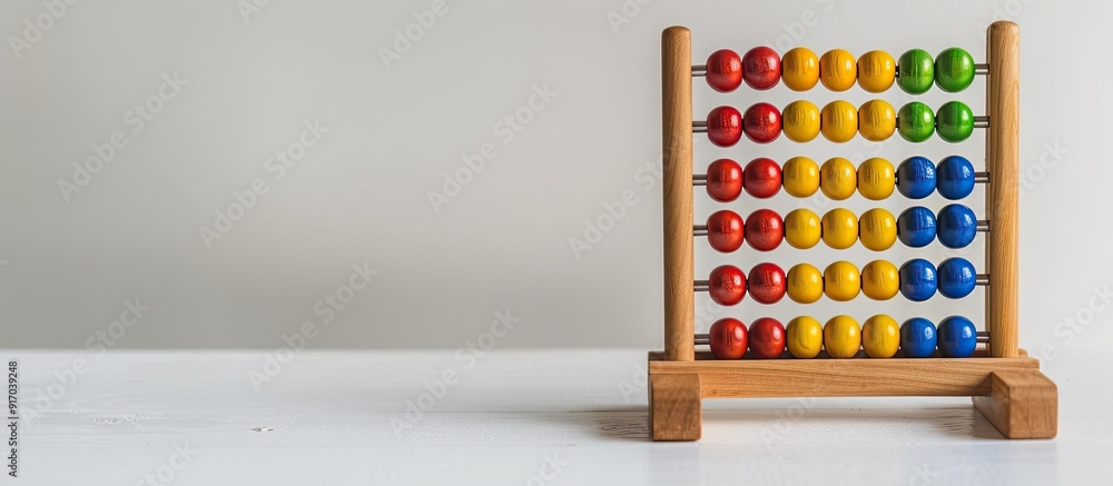 Aufkleber A close up of a vibrant wooden abacus standing alone against a white backdrop with empty space for inserts or texts like a copy space image