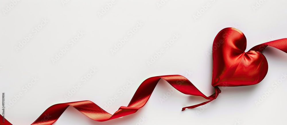 Aufkleber valentine s day theme with a satin red ribbon heart on a white background perfect for copy space ima