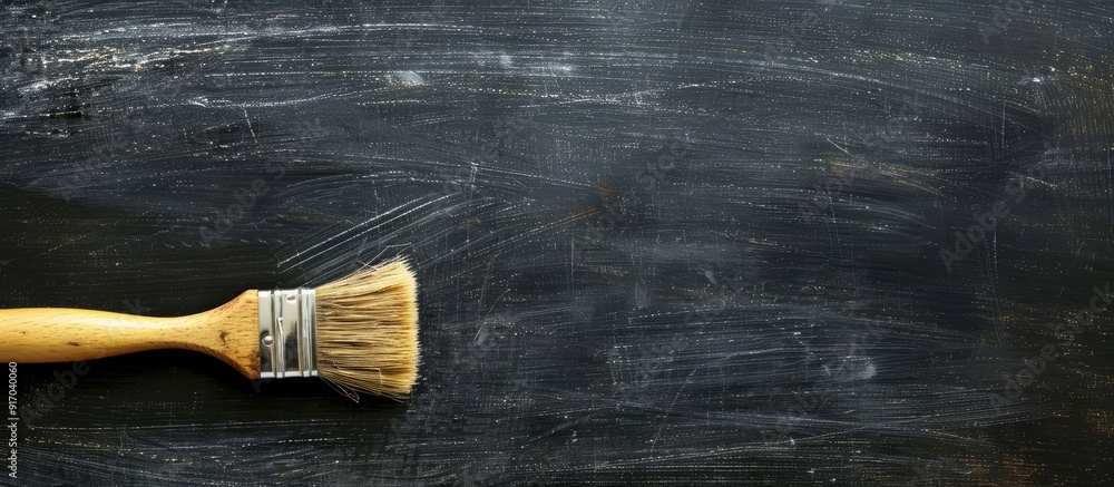 Poster A blackboard with a brush erasing content against a black background suitable for adding text or graphics with copy space image