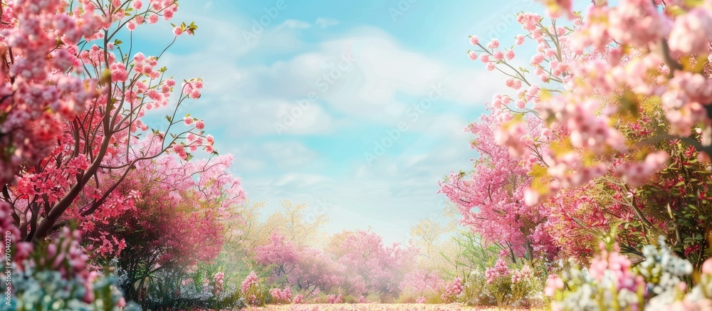Poster spring brings blossoming fruit trees against a backdrop perfect for text or inscriptions with a copy