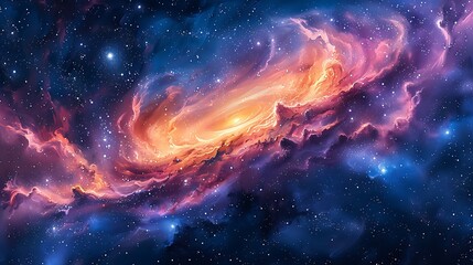 Obraz premium A watercolor pattern depicting swirling galaxies, vibrant blues, pinks, and purples, detailed nebulae, star clusters, seamless and ethereal, soft gradients, hd quality, natural look. 