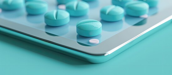 Pharmaceutical morphine pills on a tablet with space for copying images Medical themes included