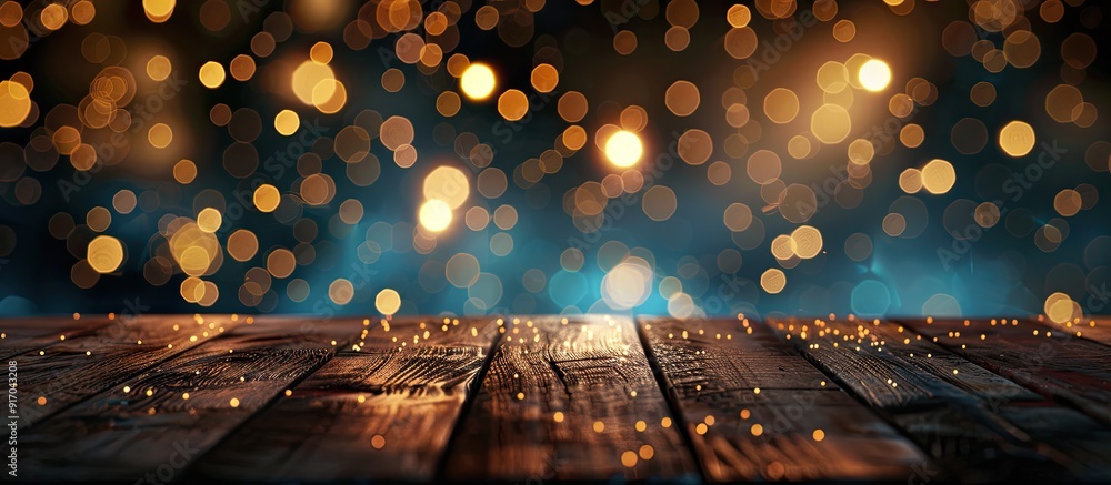 Aufkleber wooden platform with blurred sparkles ideal for showcasing products with copy space image