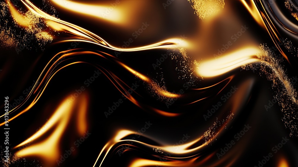 Poster rich dark gold liquid flowing in a smooth pattern, creating a modern and elegant backdrop for your b
